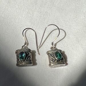 Sterling Silver drop earrings with semiprecious green topaz stones